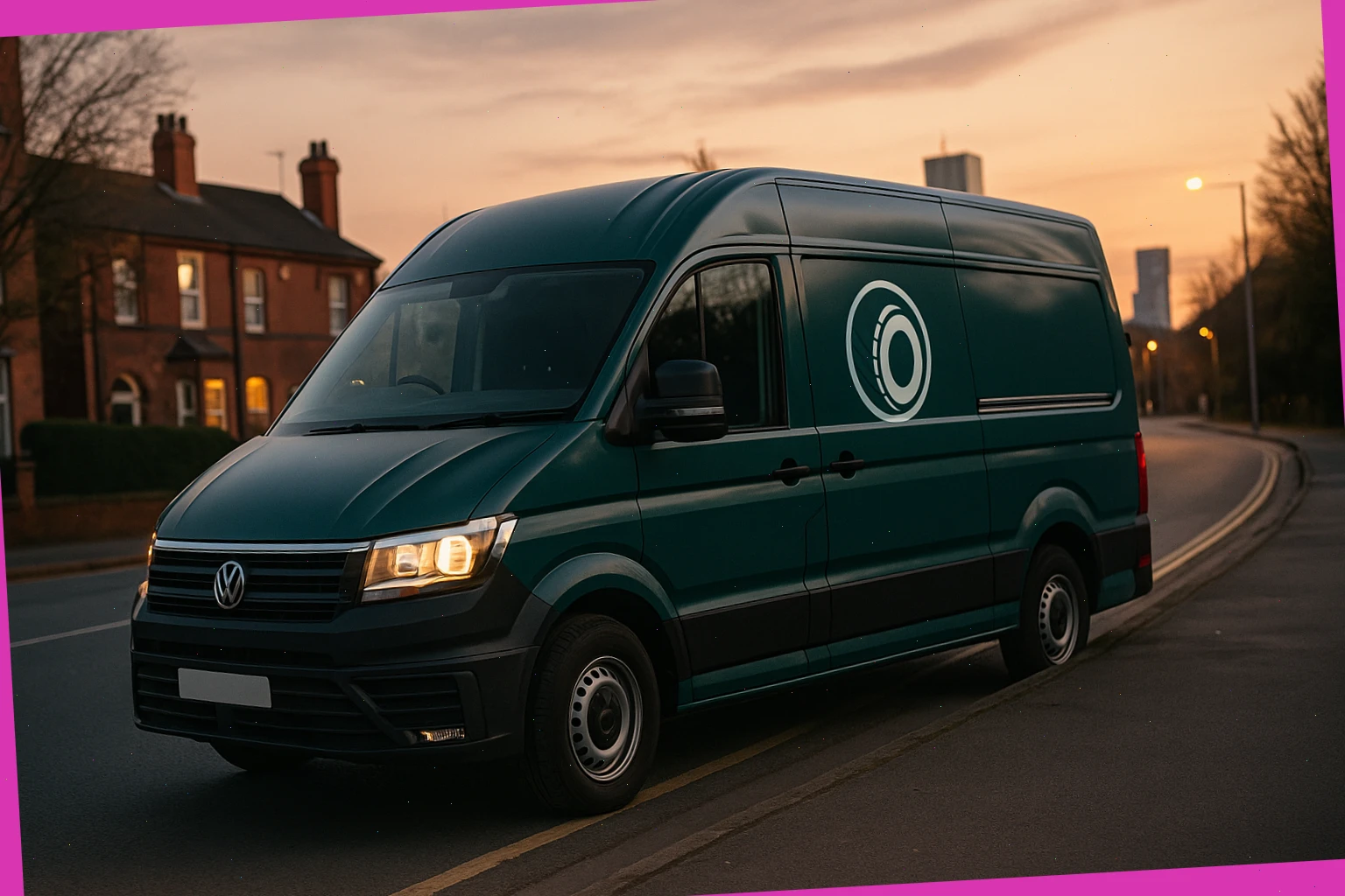 Mobile tyre van parked safely at the roadside in Manchester evening light